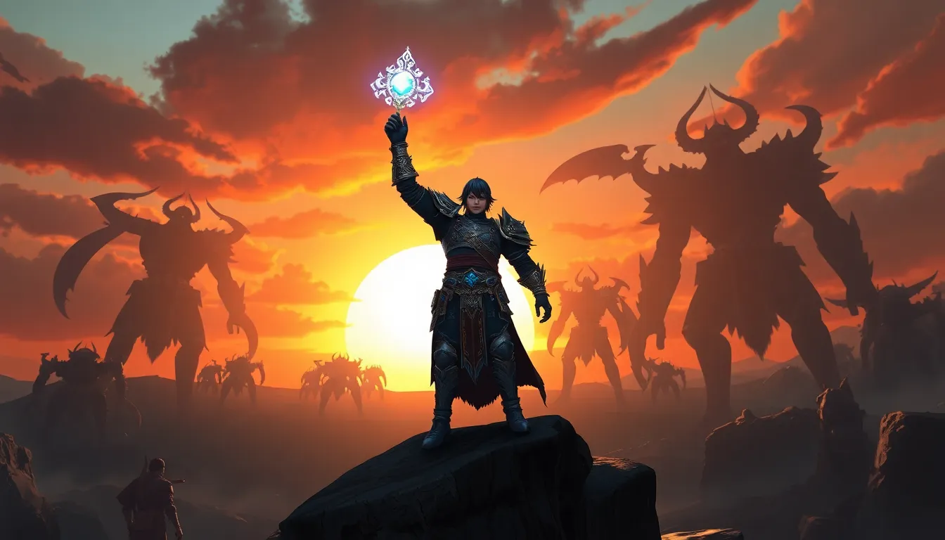 A character holding a glowing Remembrance in a fantastical landscape.