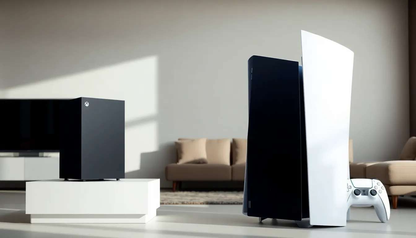 Side-by-side comparison of Xbox Series X and PlayStation 5 consoles.