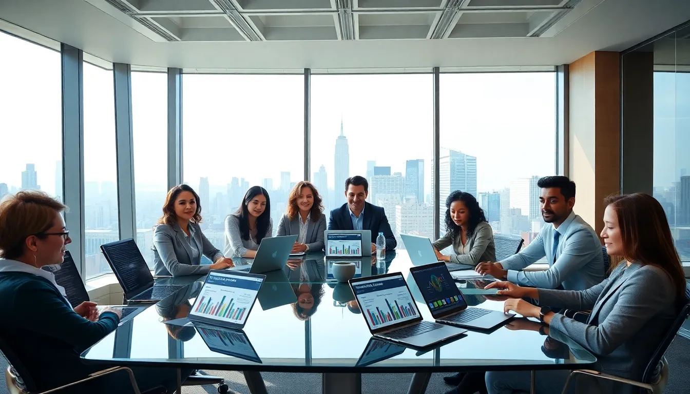 diverse team collaborating in a modern office about remote income tax.